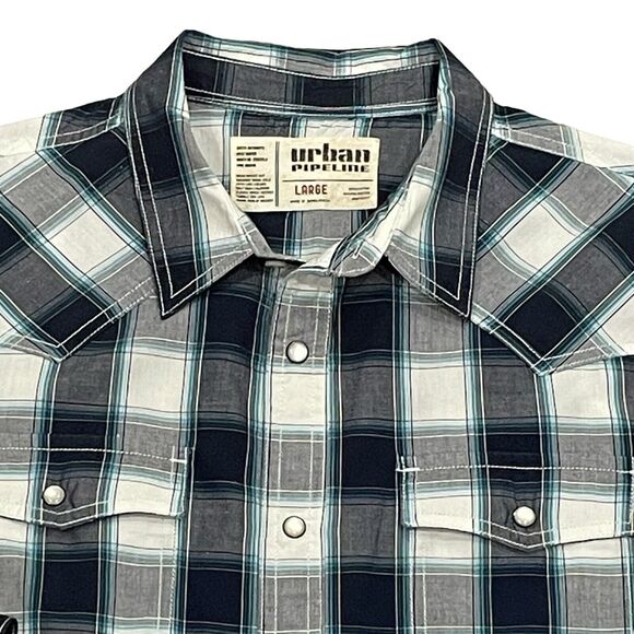 Mens Shirt Large Pearl Snap Western Cowboy Casual Checkered pattern - Picture 1 of 9